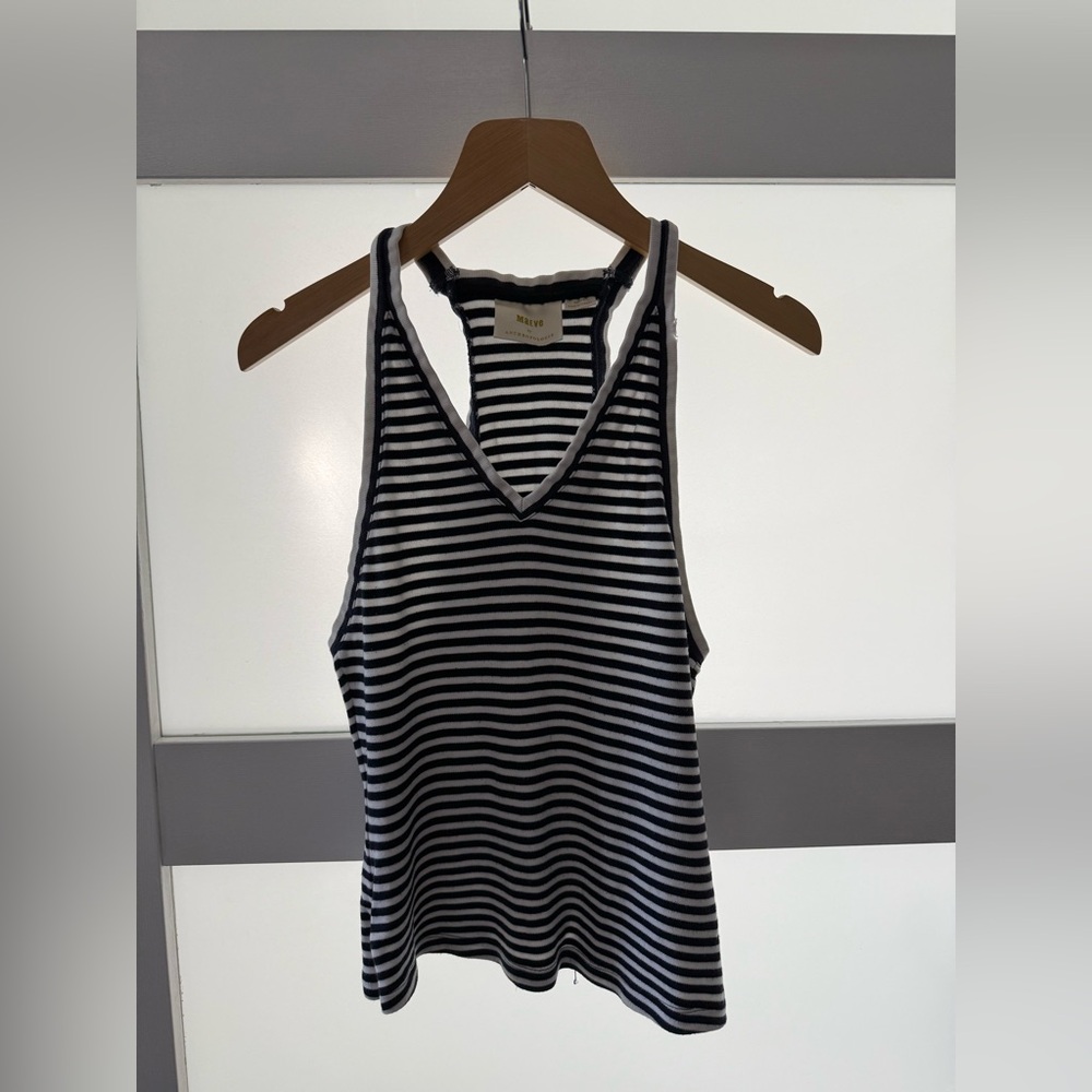 Anthropologie - Maeve Navy and White Striped Tank Top